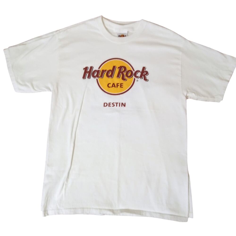 Vintage Y2K Hard Rock Cafe Destin Classic Logo Graphic Tee Shirt White SZ M